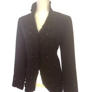 Insight Military Style Jacket Chiffon Trim Blazer Ladies Size 8 Black Color Ruff
